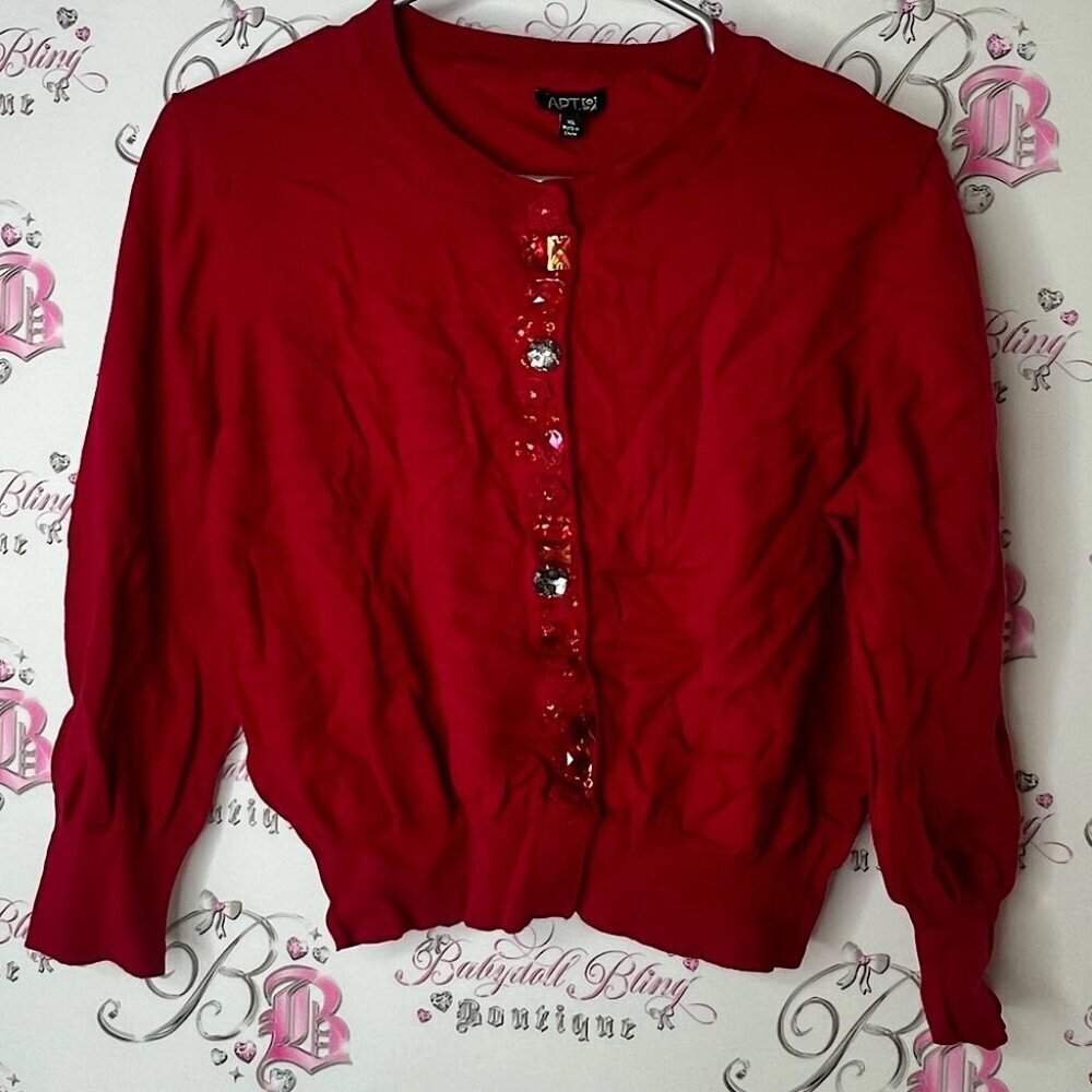 Apt. 9 cardigan jewels details rhinestone diamond crystals Vibrant Red Knit Top